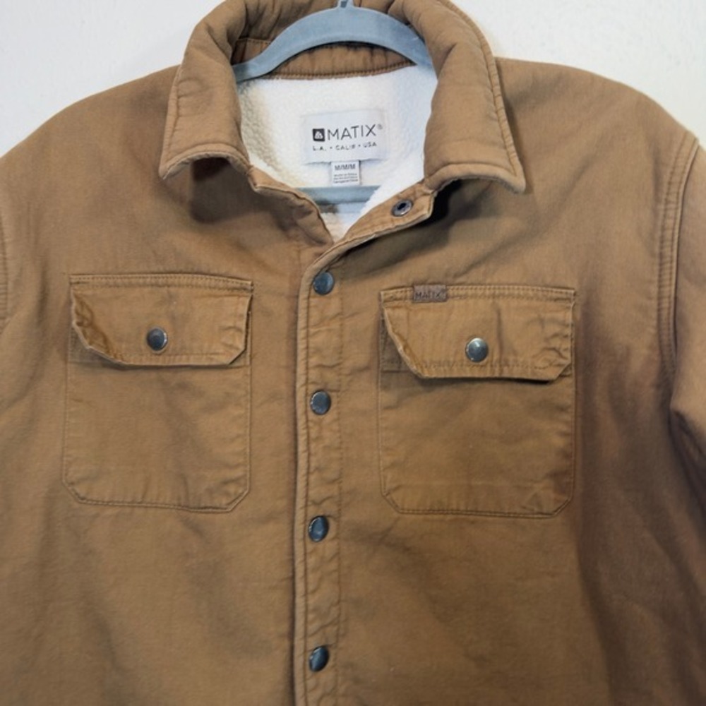 Matix Mens Brown Cotton Canvas Sherpa Lined Shirt  Trucker Jacket Size Medium